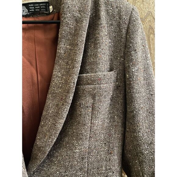Vintage Liz Claiborne Wool Blazer Heather Brown 1 Button with Pockets Size 10 - Picture 3 of 12
